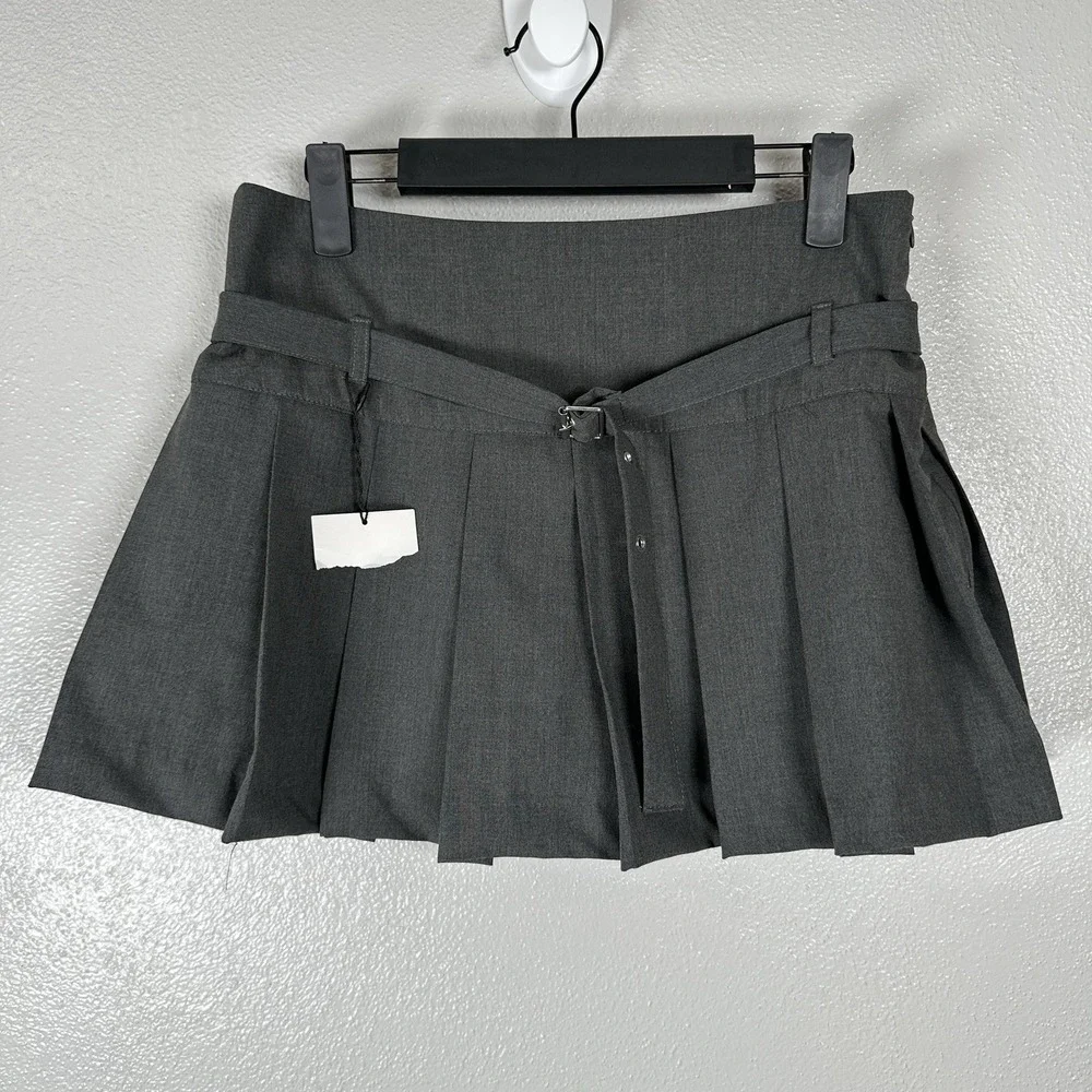 NEW Zara Pleated Mini Micro Skirt Womens Small‎ Gray Belted Skort Preppy School